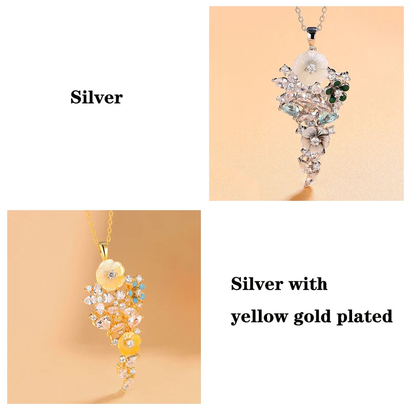 Laya 925 Sterling Silver Summer Hot Style Luxury Jewelry High Quality Zircon Natural Shell Flower Necklace For Women 2022 Trend