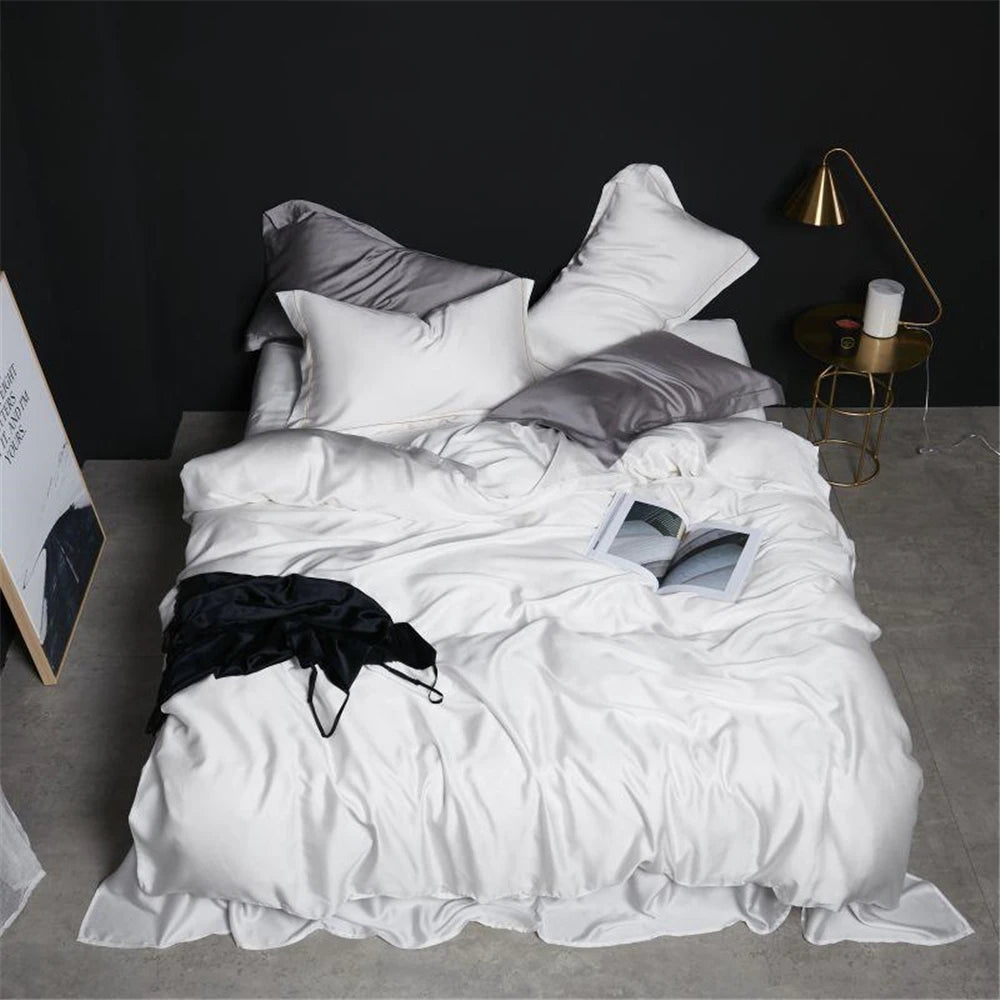 Lanlika White 100% Silk Bedding Set Double Queen King Duvet Cover Fitted Sheet Or Flat Sheet Bed Linen Pillowcase 4PCS