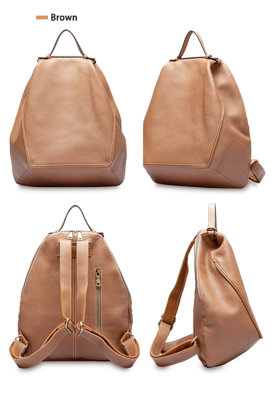 Zency Women Stylish Classic Backpack Khaki Genuine Leather Knapsack Satchel Purse Roomy with Pockets Fit A4 Ipad 9.7'' Rucksack
