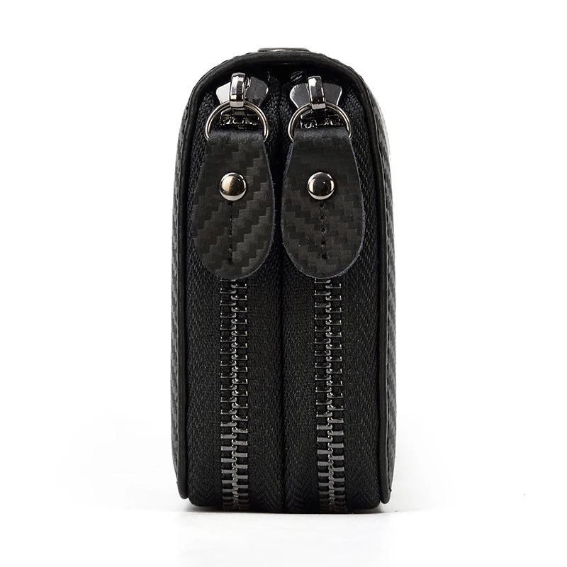 Men's crazy horse Leather long wallet Zip around genuine leather wallet Phone case purse with coin pocket 4 interlayer pocket