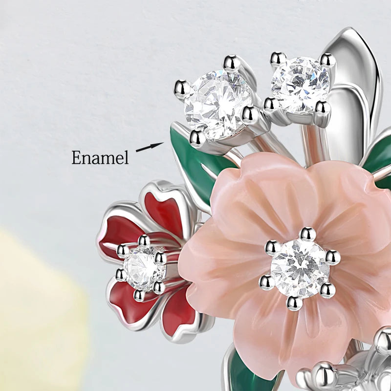 Laya 925 Sterling Silver High Quality Zircon Natural Pearl Shell Flower Leaf Enamel Drop Earrings For Women Trendy Jewelry