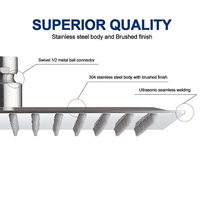 Chrome LED Light Bathroom Shower Head 16 inch Big Rainfall Shower Faucets Accessory Top Square Brass Ultra-thin Shower Head