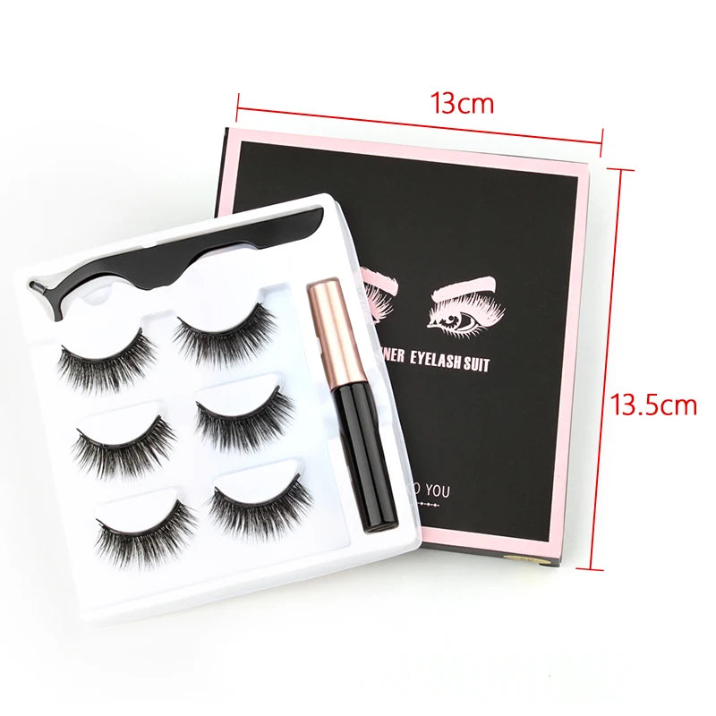 Set di 3 Paia di Extension Ciglia Magnetiche con Eyeliner e Pinzetta