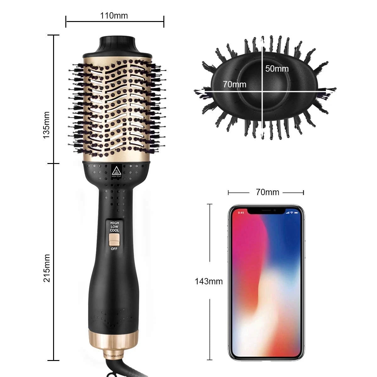 Gold One Step Hair Dryer & Volumizer Magic Brush Straightening Curling Hot Air Rotary Blower Tangle Detangling Comb for Hair