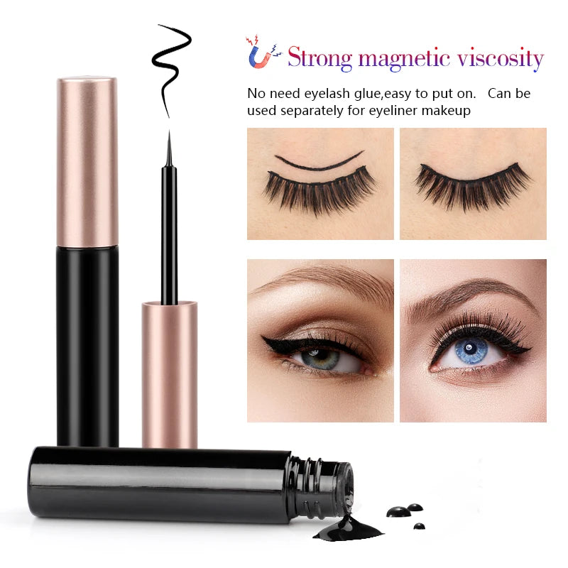 Set di 3 Paia di Extension Ciglia Magnetiche con Eyeliner e Pinzetta