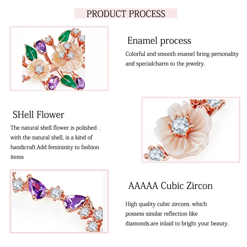 LAYA 925 Sterling Silver Fashion Natural Shell Flower Green Leaf Enamel High Quality Zircon Bracelet For Wedding Jewelry