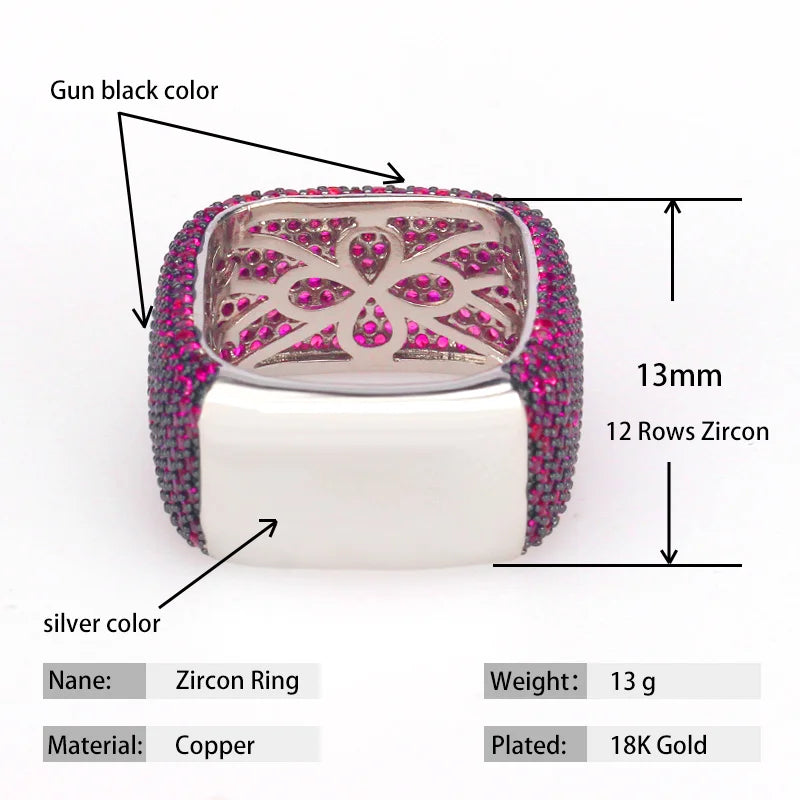 Bride Talk Luxury Big Square Rings Unique Design Colorful Cubic Zirconia Fashion Bridal Jewelry For Wedding Women Accessories
