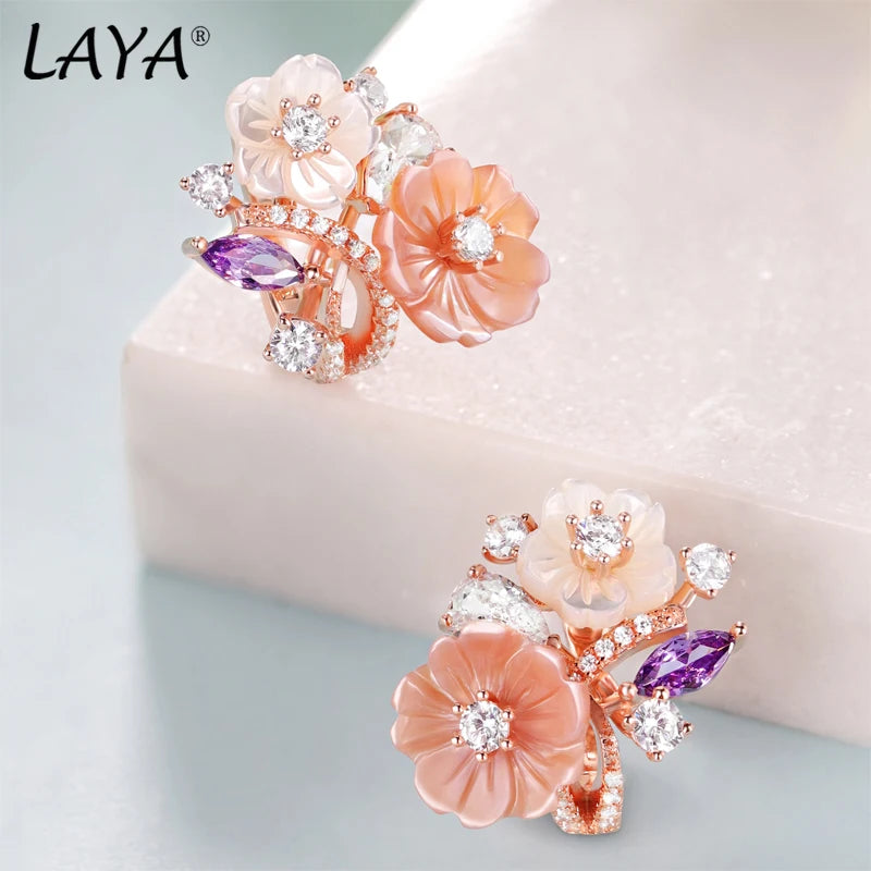 Laya Clip Earrings For Women High Quality Zircon Natural Shell Flower 925 Sterling Silver Fashion Original Jewelry 2022 Trend