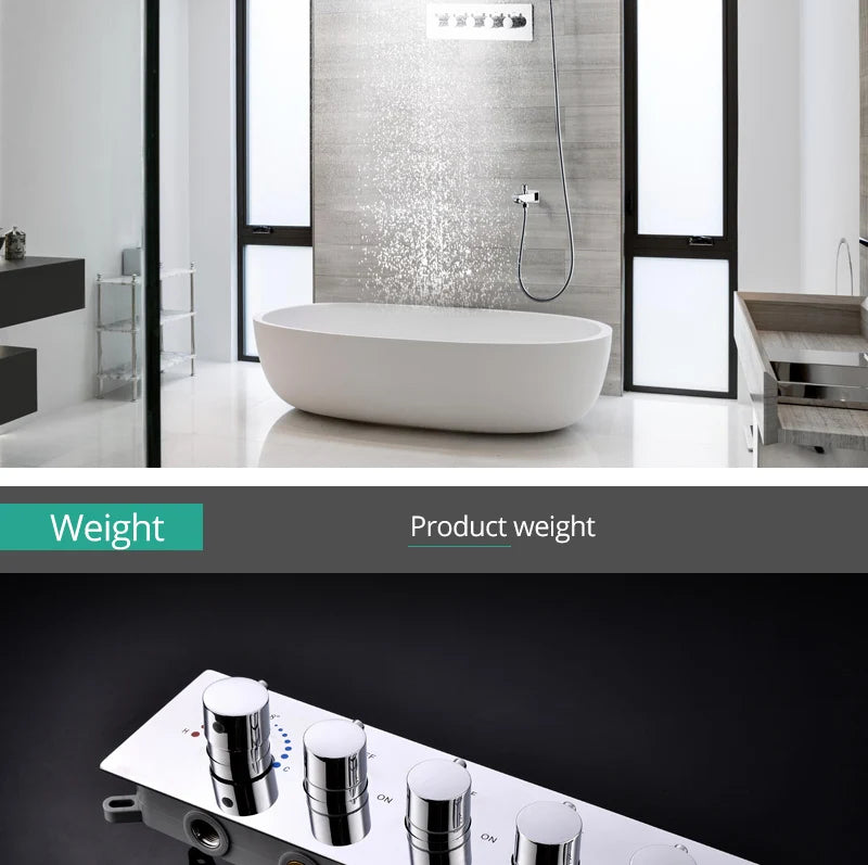 Stainles Steel 304 16inch 40cm Square Bluetooth Music LED Shower Head Panel Set Spray Rainfall Steam Thermostatic Mixer Faucet