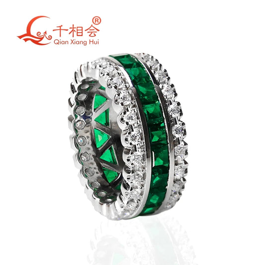 925 silver green color 3mm rectangle shape lab Emerald stone ring melee moissanite Eternity Band jewelry Engagement Party