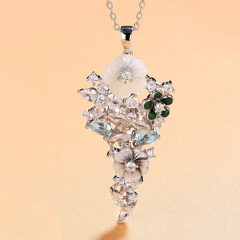 Laya 925 Sterling Silver Summer Hot Style Luxury Jewelry High Quality Zircon Natural Shell Flower Necklace For Women 2022 Trend
