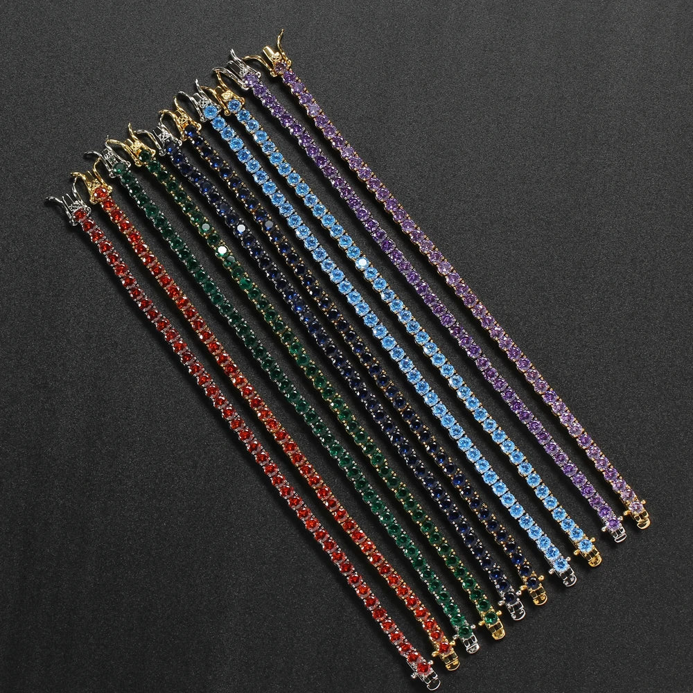 Bracciali Tennis con Zirconi Colorati di qualità AAA da 4 mm