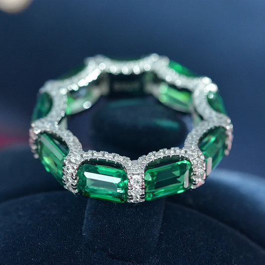 Eternity Emerald Moissanite Diamond Ring 100% Original 925 sterling silver Wedding band Rings for Women Bridal Promise Jewelry