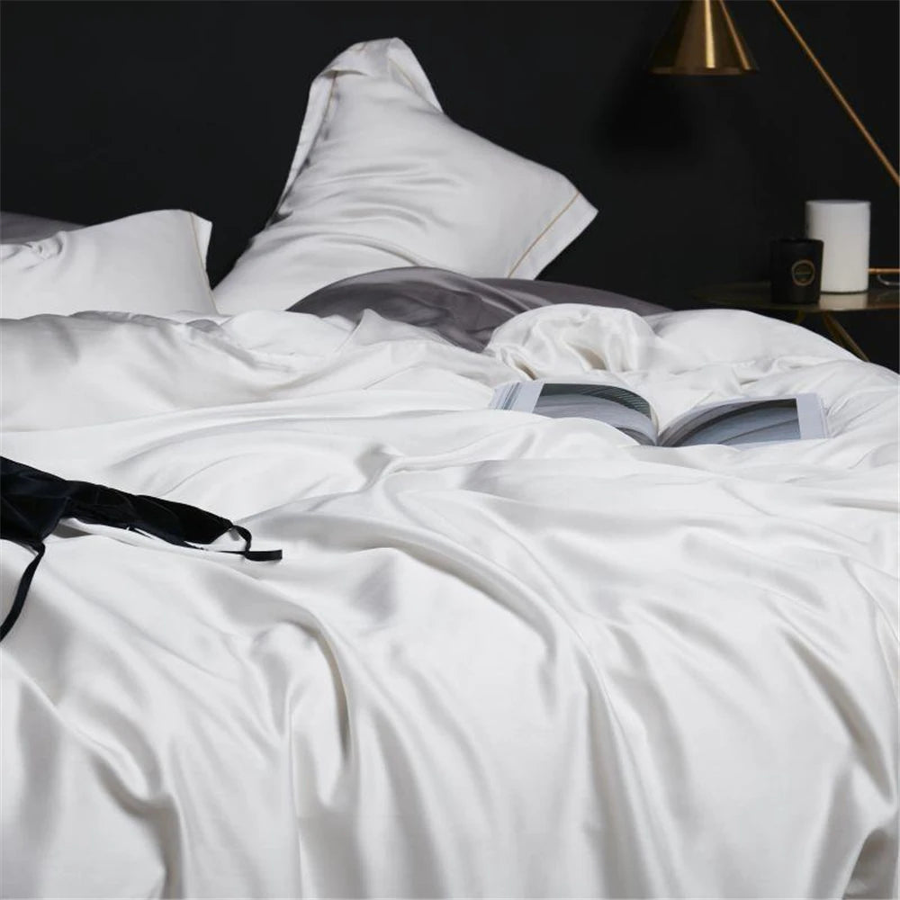 Lanlika White 100% Silk Bedding Set Double Queen King Duvet Cover Fitted Sheet Or Flat Sheet Bed Linen Pillowcase 4PCS
