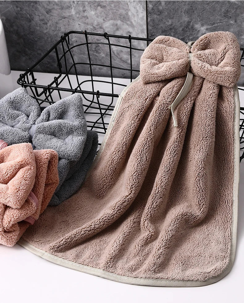 Bowknot Hand Towels for Kitchen Bathroom Coral Velvet Microfiber Soft Quick Dry Absorbent Cleaning Cloths Home Sauna Terry Towel