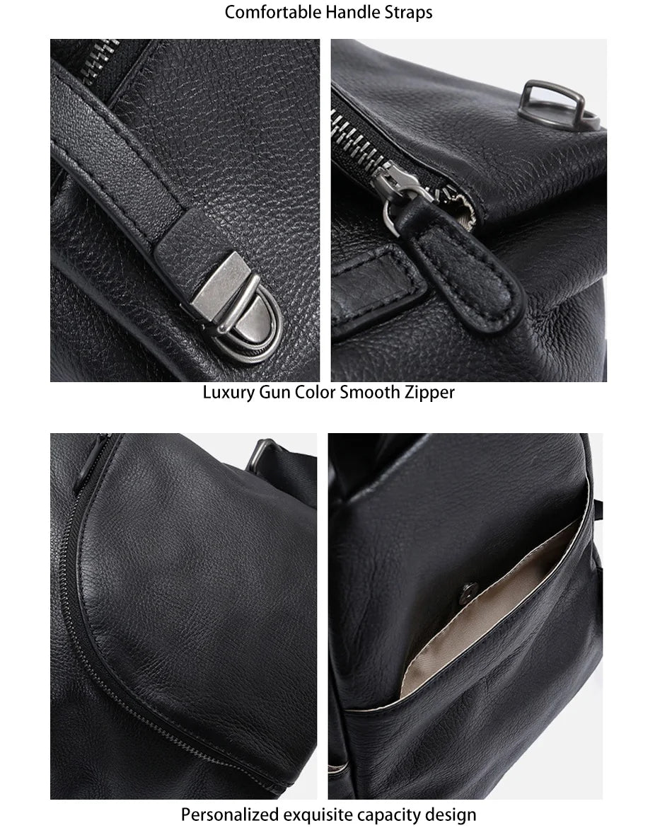 Zency Women's Genuine Leather Anti-theft Backpack Black Lady Knapsack High Quality Zipper Buckle Rusksack 2024 New Back Beige