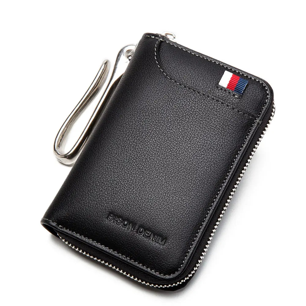 BISON DENIM Genuine Leather Key Wallet Male Card Keychain Cover Zipper Card Holder Wallet Key Organizer Large Capacity N9462