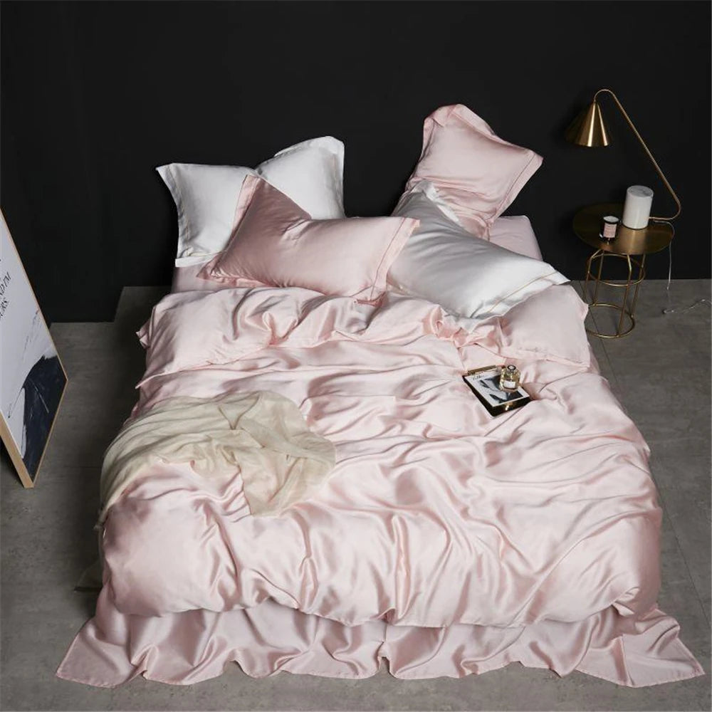 Lanlika White 100% Silk Bedding Set Double Queen King Duvet Cover Fitted Sheet Or Flat Sheet Bed Linen Pillowcase 4PCS