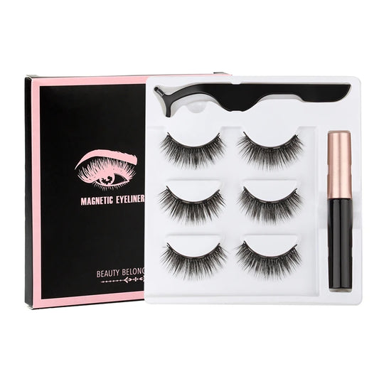 Set di 3 Paia di Extension Ciglia Magnetiche con Eyeliner e Pinzetta