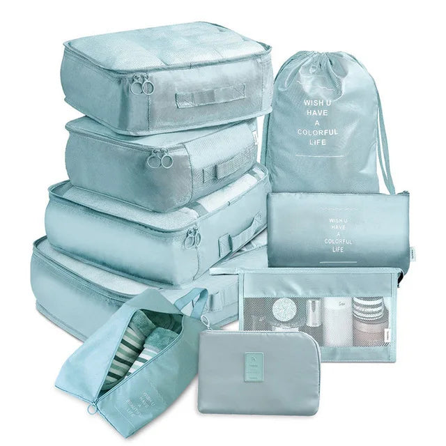 9 Pieces Set Travel Organizer Storage Bags Suitcase Packing Set Storage Cases Portable Luggage Organizer Clothes Shoe Tidy Pouch