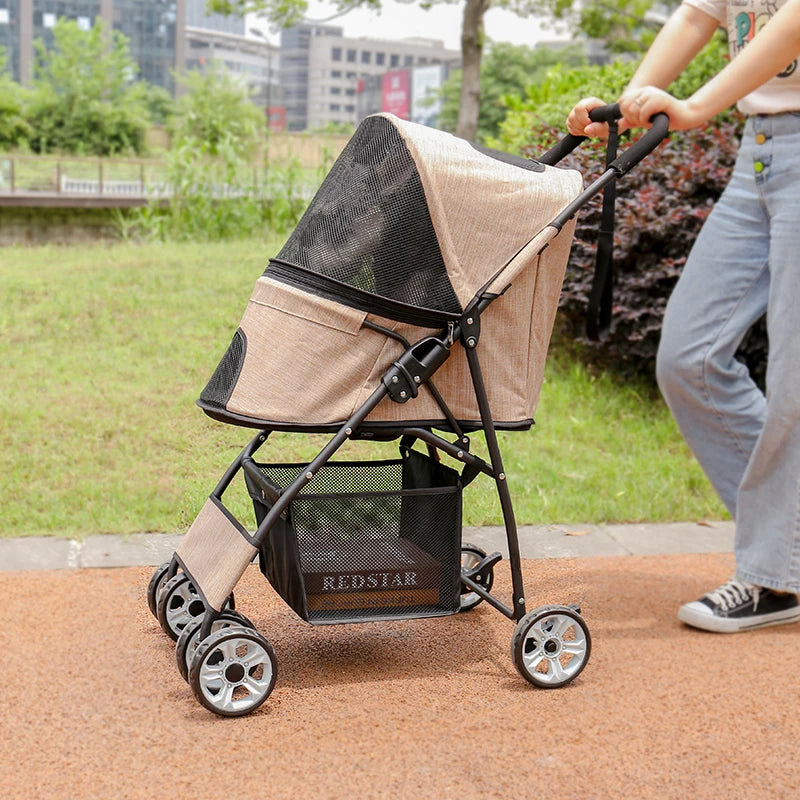 Foldable Pet Stroller 4-Wheel Dog Travel Stroller Pushchair Jogger with Storage Basket for Puppy Cat Pet Suplies Outdoor