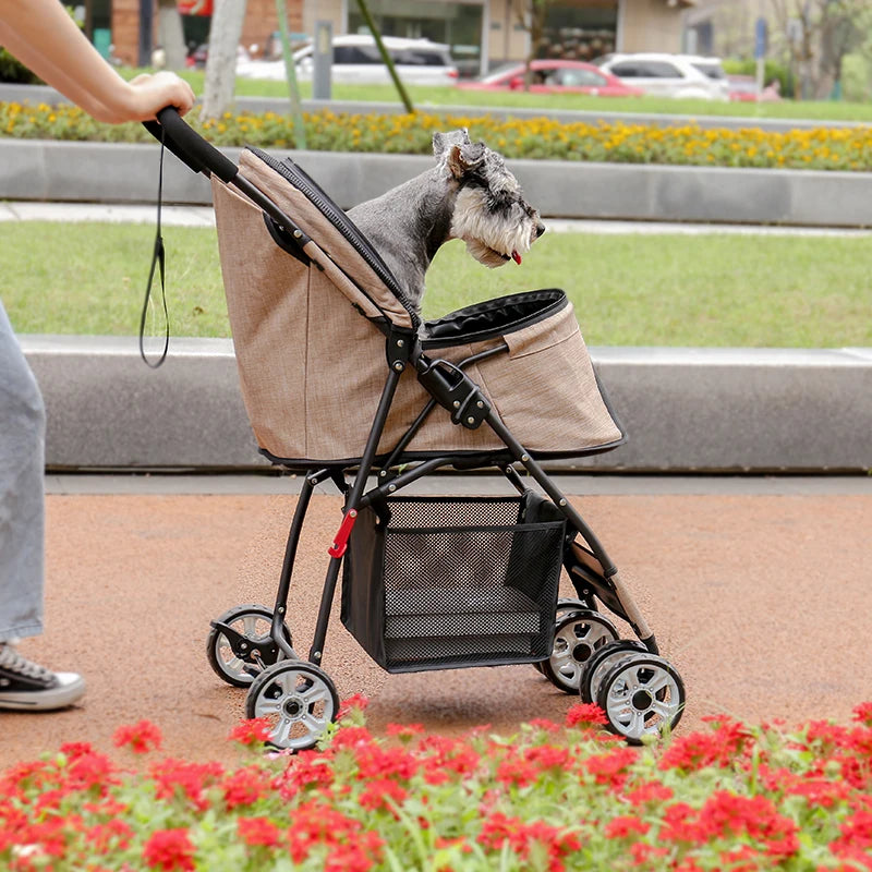 Foldable Pet Stroller 4-Wheel Dog Travel Stroller Pushchair Jogger with Storage Basket for Puppy Cat Pet Suplies Outdoor