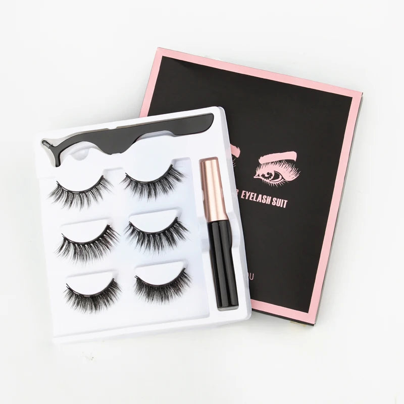 Set di 3 Paia di Extension Ciglia Magnetiche con Eyeliner e Pinzetta