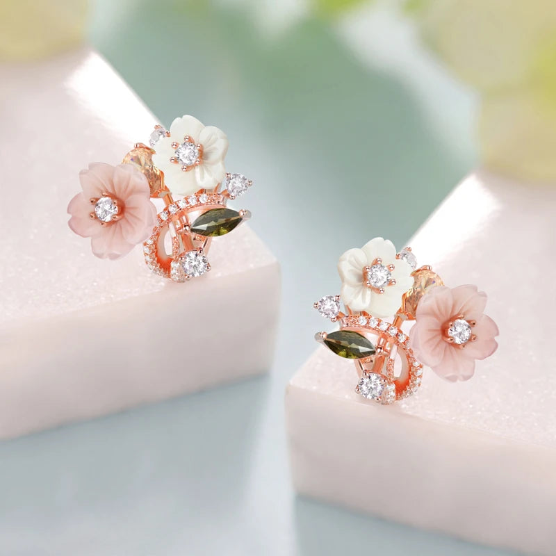 Laya Clip Earrings For Women High Quality Zircon Natural Shell Flower 925 Sterling Silver Fashion Original Jewelry 2022 Trend
