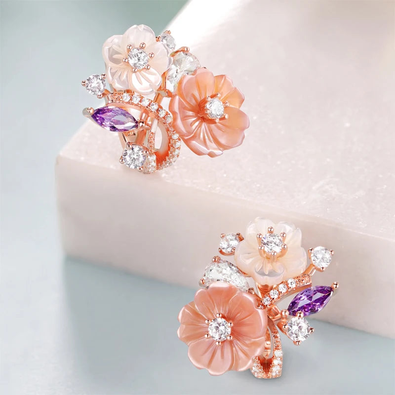 Laya Clip Earrings For Women High Quality Zircon Natural Shell Flower 925 Sterling Silver Fashion Original Jewelry 2022 Trend