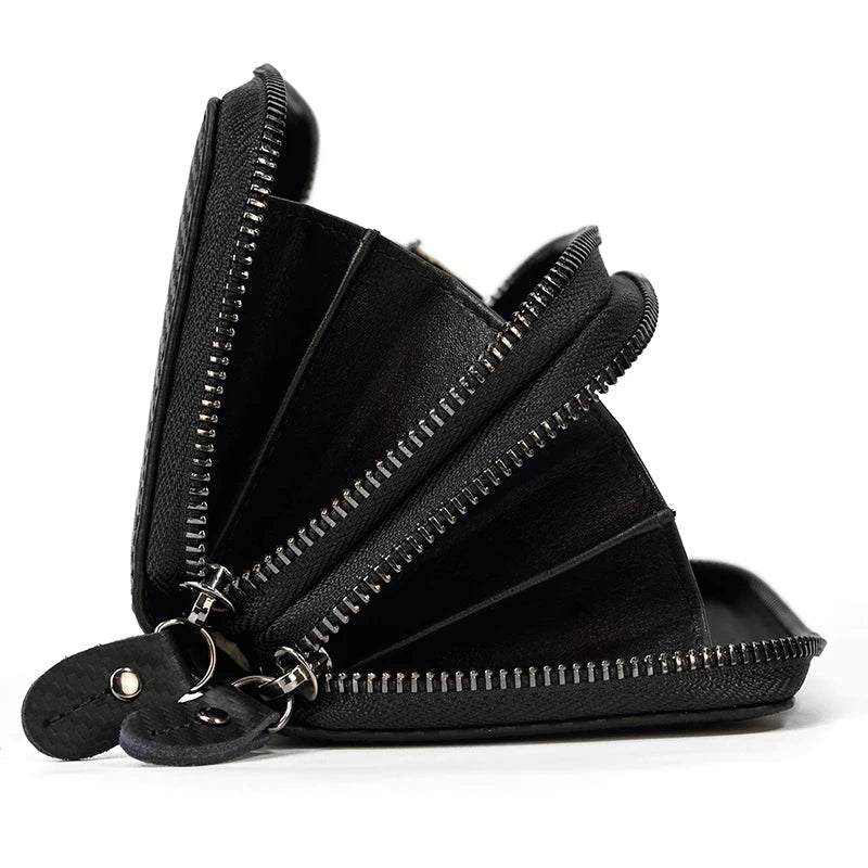 Men's crazy horse Leather long wallet Zip around genuine leather wallet Phone case purse with coin pocket 4 interlayer pocket