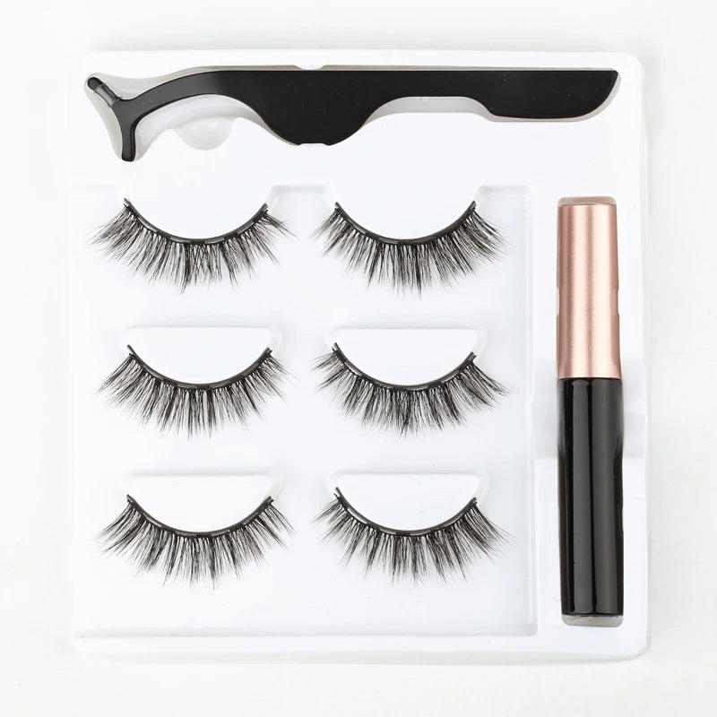 Set di 3 Paia di Extension Ciglia Magnetiche con Eyeliner e Pinzetta