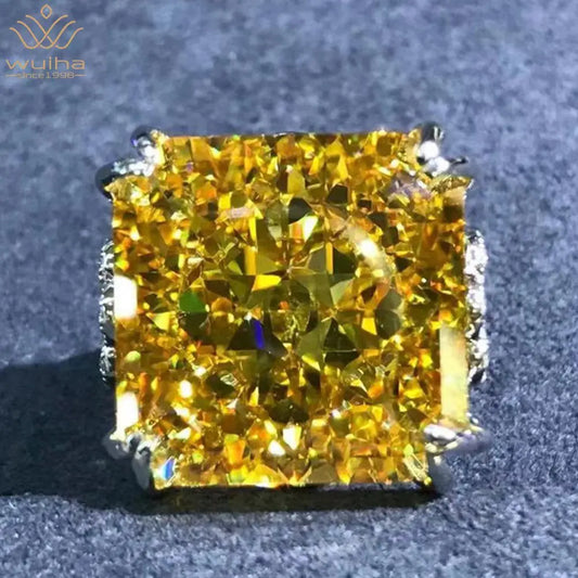 WUIHA Top Quality New 925 Sterling Silver 3EX 20CT VVS Yellow Created Moissanite Wedding Engagement Customized Ring Fine Jewelry