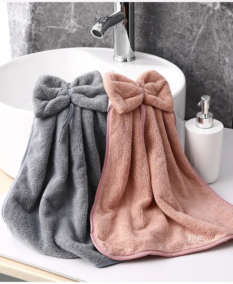 Bowknot Hand Towels for Kitchen Bathroom Coral Velvet Microfiber Soft Quick Dry Absorbent Cleaning Cloths Home Sauna Terry Towel