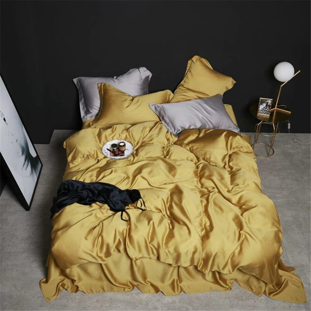 Lanlika White 100% Silk Bedding Set Double Queen King Duvet Cover Fitted Sheet Or Flat Sheet Bed Linen Pillowcase 4PCS