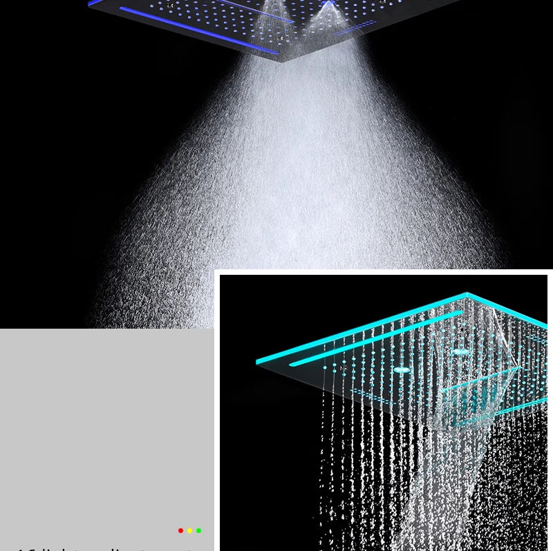 Stainles Steel 304 16inch 40cm Square Bluetooth Music LED Shower Head Panel Set Spray Rainfall Steam Thermostatic Mixer Faucet