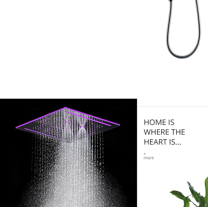 Stainles Steel 304 16inch 40cm Square Bluetooth Music LED Shower Head Panel Set Spray Rainfall Steam Thermostatic Mixer Faucet