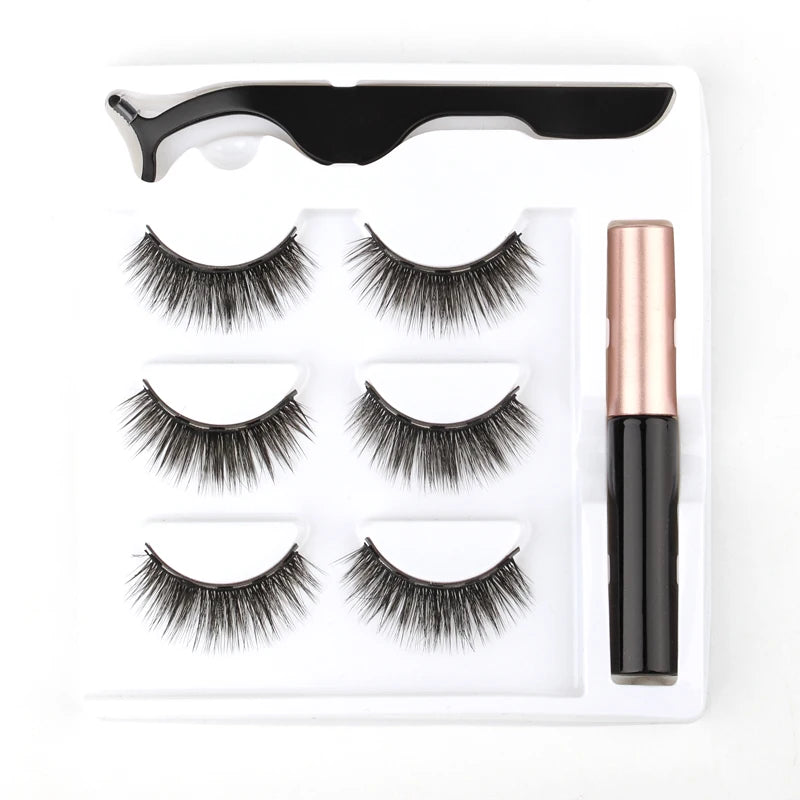 Set di 3 Paia di Extension Ciglia Magnetiche con Eyeliner e Pinzetta