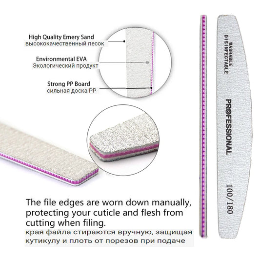 5/10 Pcs Professional Nail Files For Manicure Grey Boat Nails Polish File 80 100 180 240 Emery Board Strong Sandpaper Nails File