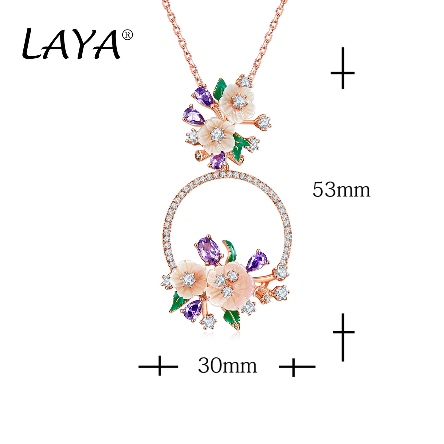 LAYA 925 Sterling Silver Fashion Natural Shell Flower Green Leaf Enamel High Quality Zircon Necklace For Women Wedding Jewelry