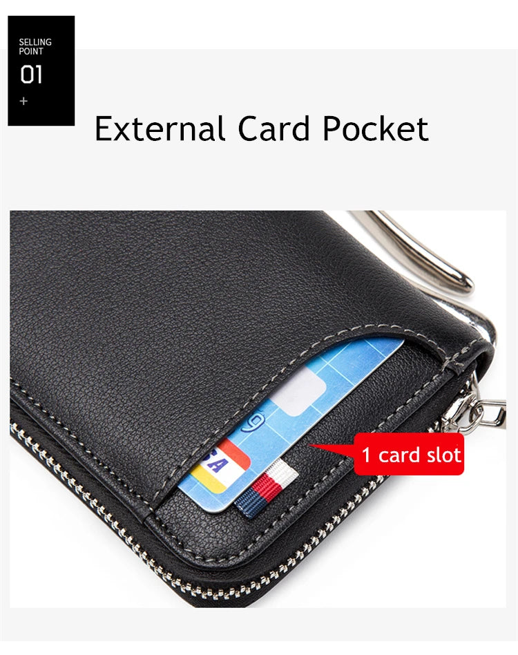 BISON DENIM Genuine Leather Key Wallet Male Card Keychain Cover Zipper Card Holder Wallet Key Organizer Large Capacity N9462
