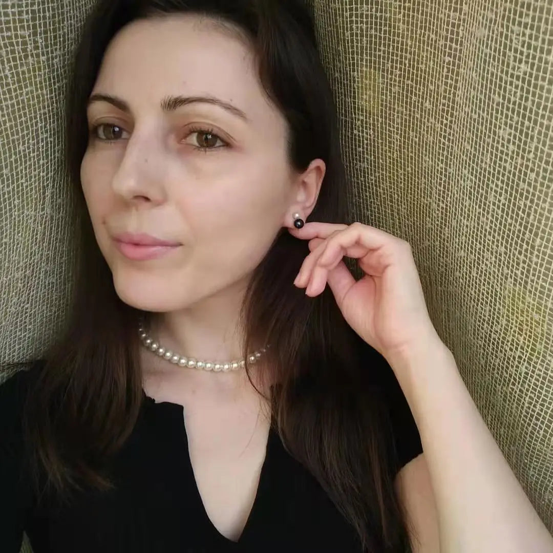 Wedding 925 Silver Natural Freshwater Pearl Necklace Earrings Set,Multi Color Pearl Jewelry Set Wife Mother Birthday Gift Black