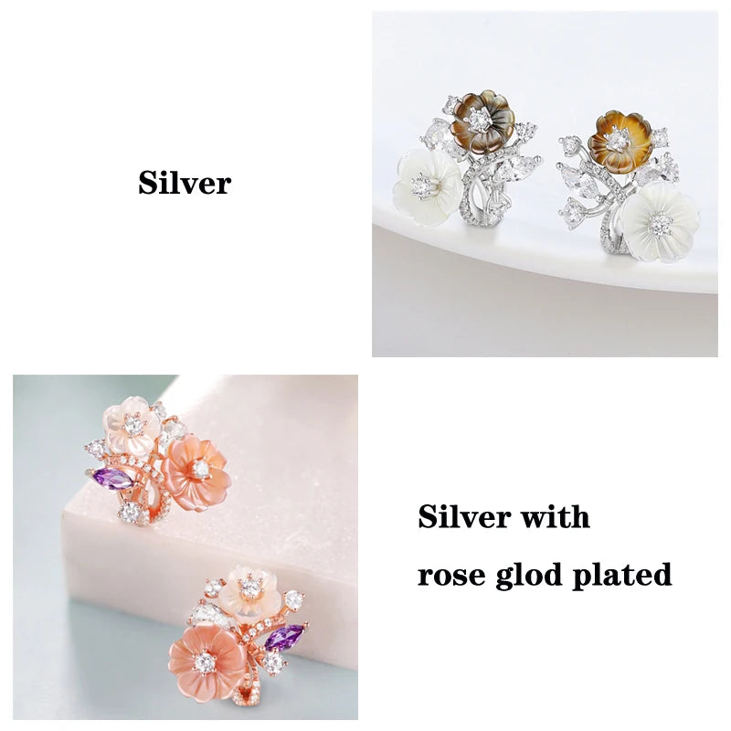 Laya Clip Earrings For Women High Quality Zircon Natural Shell Flower 925 Sterling Silver Fashion Original Jewelry 2022 Trend