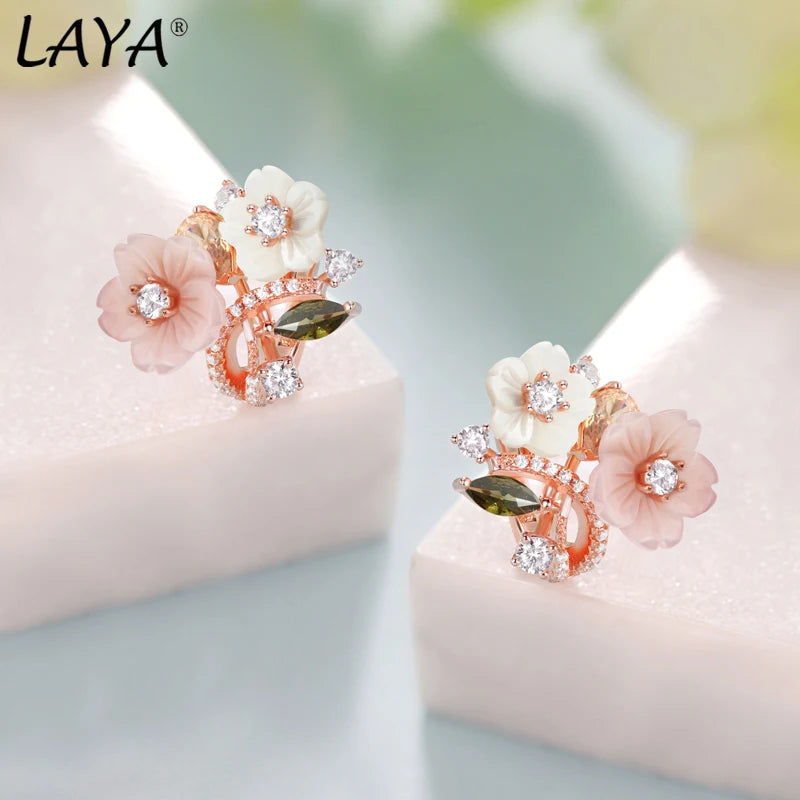 Laya Clip Earrings For Women High Quality Zircon Natural Shell Flower 925 Sterling Silver Fashion Original Jewelry 2022 Trend