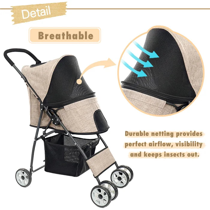 Foldable Pet Stroller 4-Wheel Dog Travel Stroller Pushchair Jogger with Storage Basket for Puppy Cat Pet Suplies Outdoor