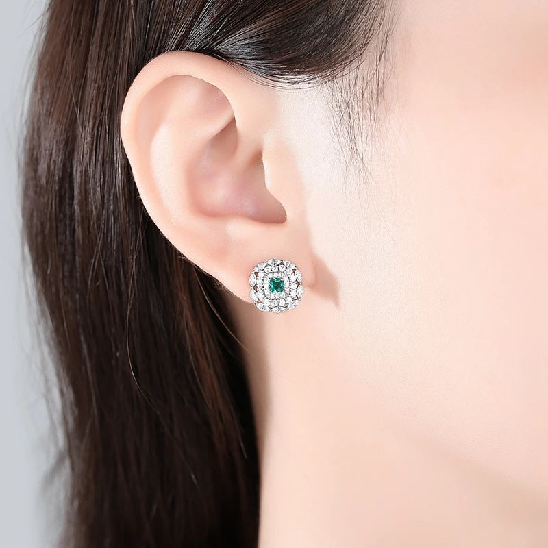 Wong Rain 925 Sterling Silver Emerald High Carbon Diamonds Gemstone Wedding Engagement Women Ear Studs Earrings Fine Jewelry