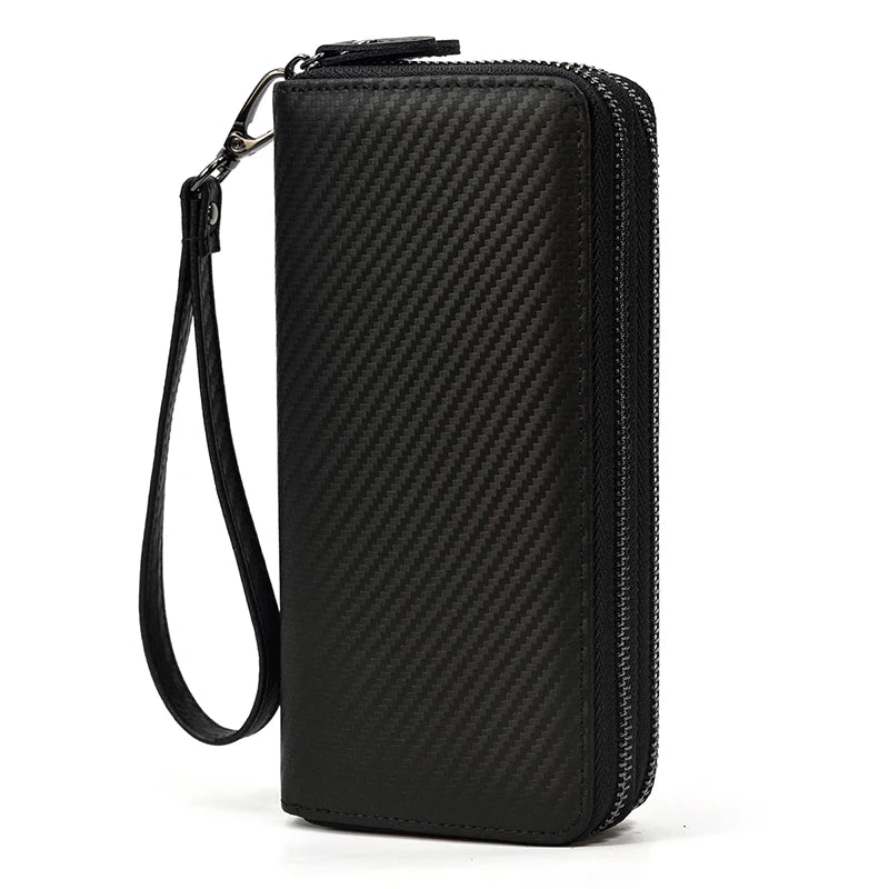 Men's crazy horse Leather long wallet Zip around genuine leather wallet Phone case purse with coin pocket 4 interlayer pocket