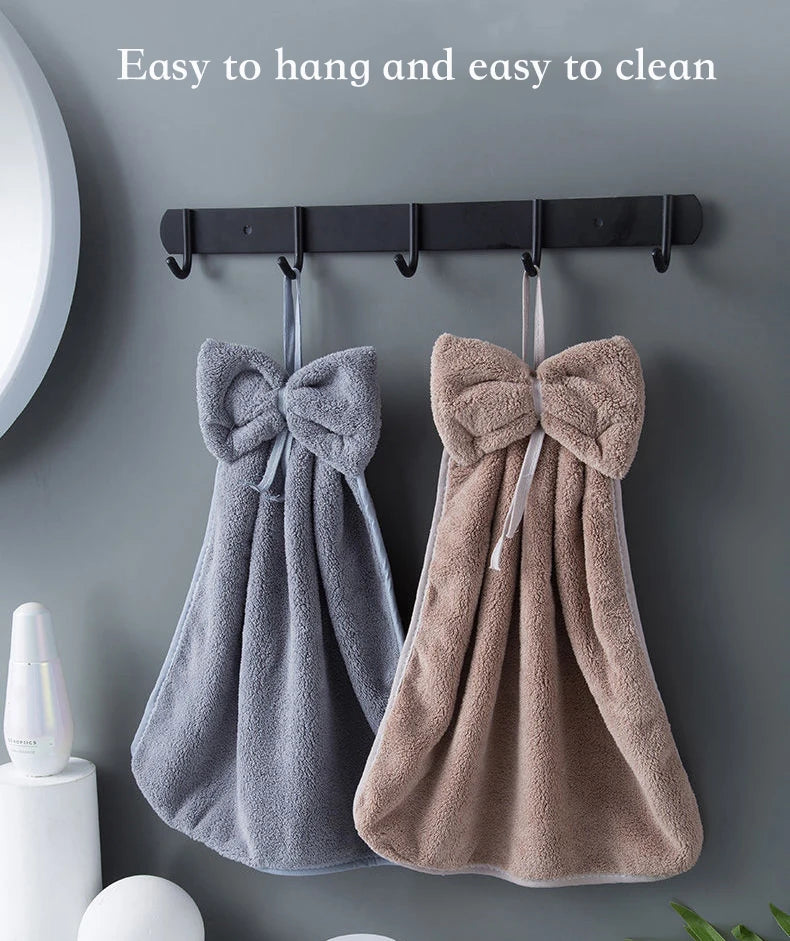 Bowknot Hand Towels for Kitchen Bathroom Coral Velvet Microfiber Soft Quick Dry Absorbent Cleaning Cloths Home Sauna Terry Towel
