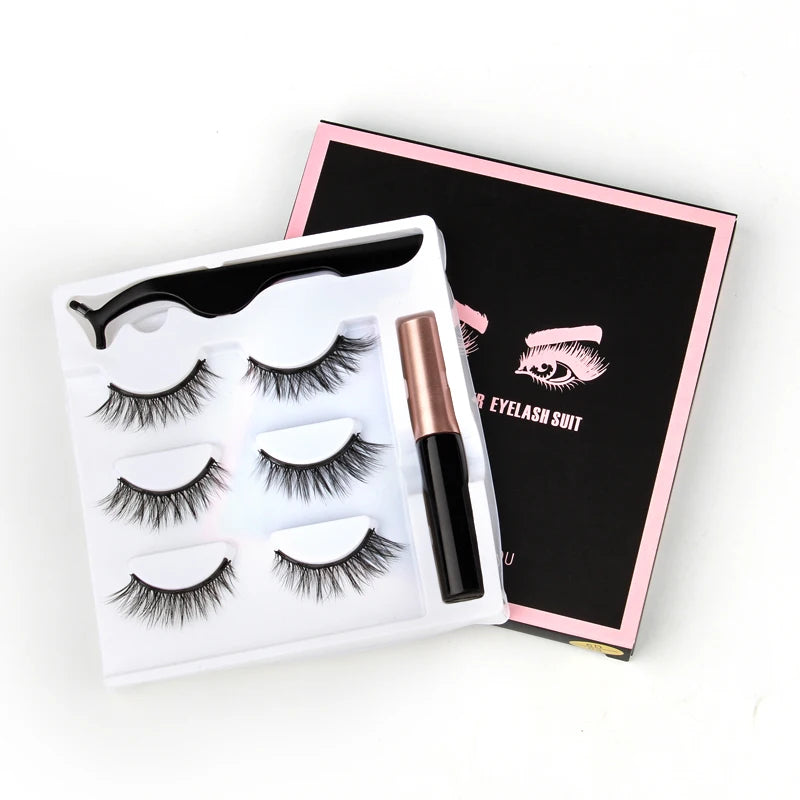 Set di 3 Paia di Extension Ciglia Magnetiche con Eyeliner e Pinzetta