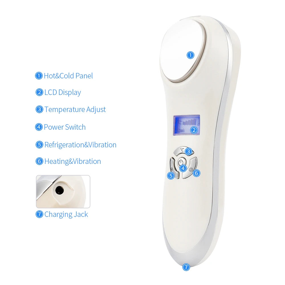 Portable Hot Cold Hammer Beauty Device Ultrasonic Cryotherapy Skin Lifting Tightening Vibration Massager Shrink Pores Anti Aging