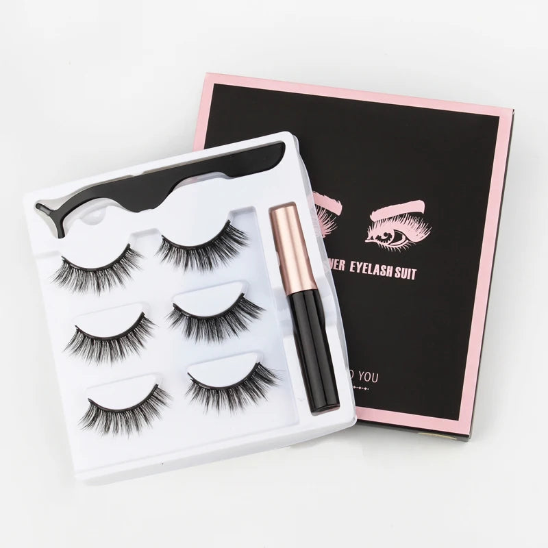 Set di 3 Paia di Extension Ciglia Magnetiche con Eyeliner e Pinzetta